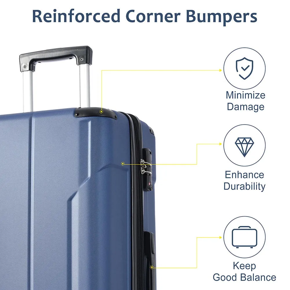 24In Expandable Lightweight Spinner Suitcase with Corner Guards - Blue