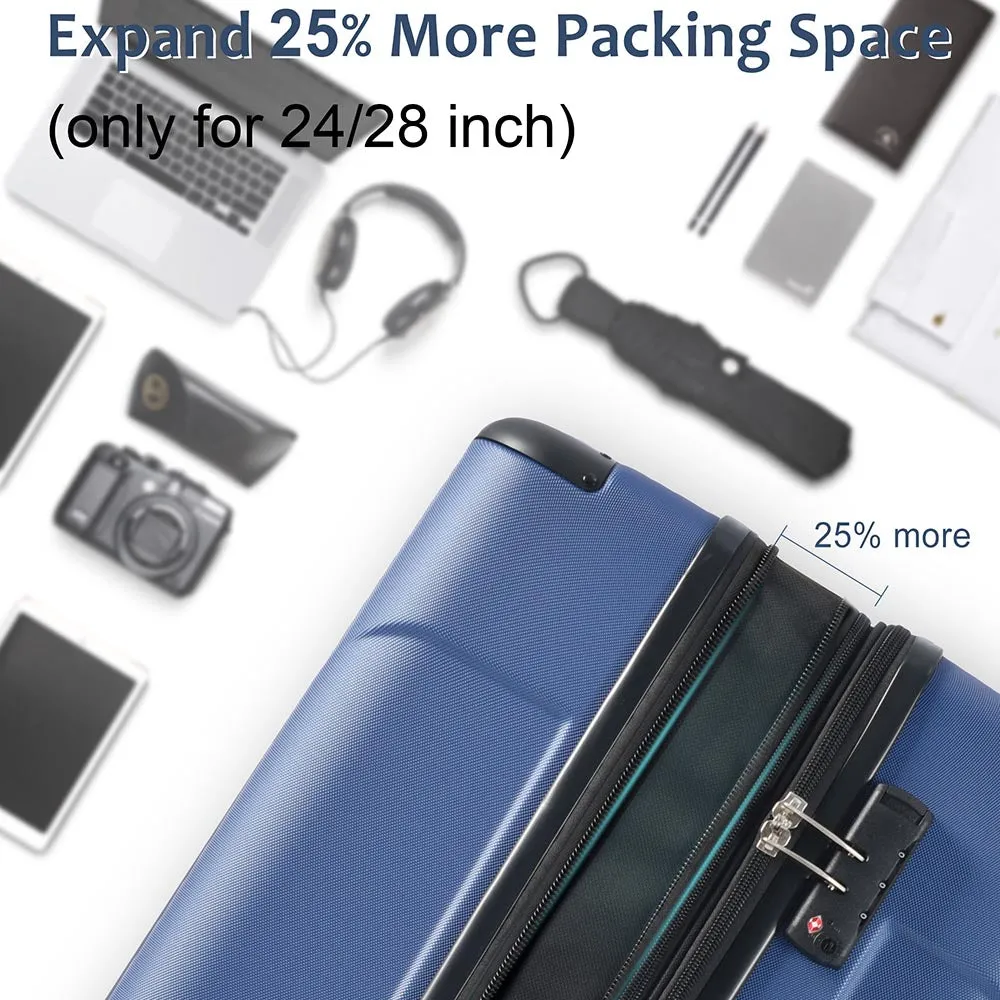 24In Expandable Lightweight Spinner Suitcase with Corner Guards - Blue