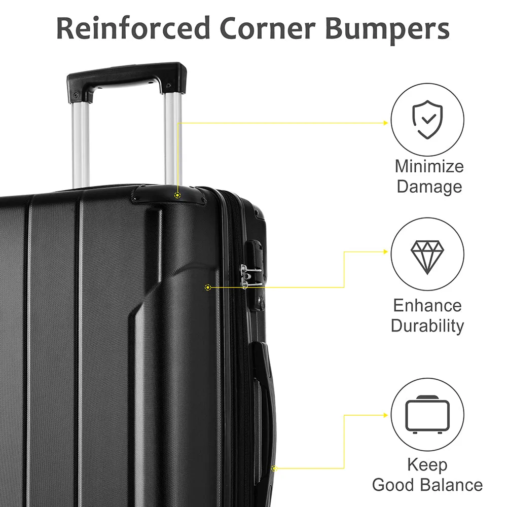 24In Expandable Lightweight Spinner Suitcase with Corner Guards - Silver Corner Protectors