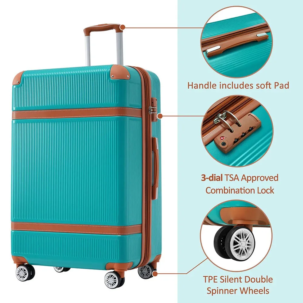 3 Piece Lightweight Hard-shell Luggage Sets double spinner 8 wheels Suitcase with TSA Lock - Green