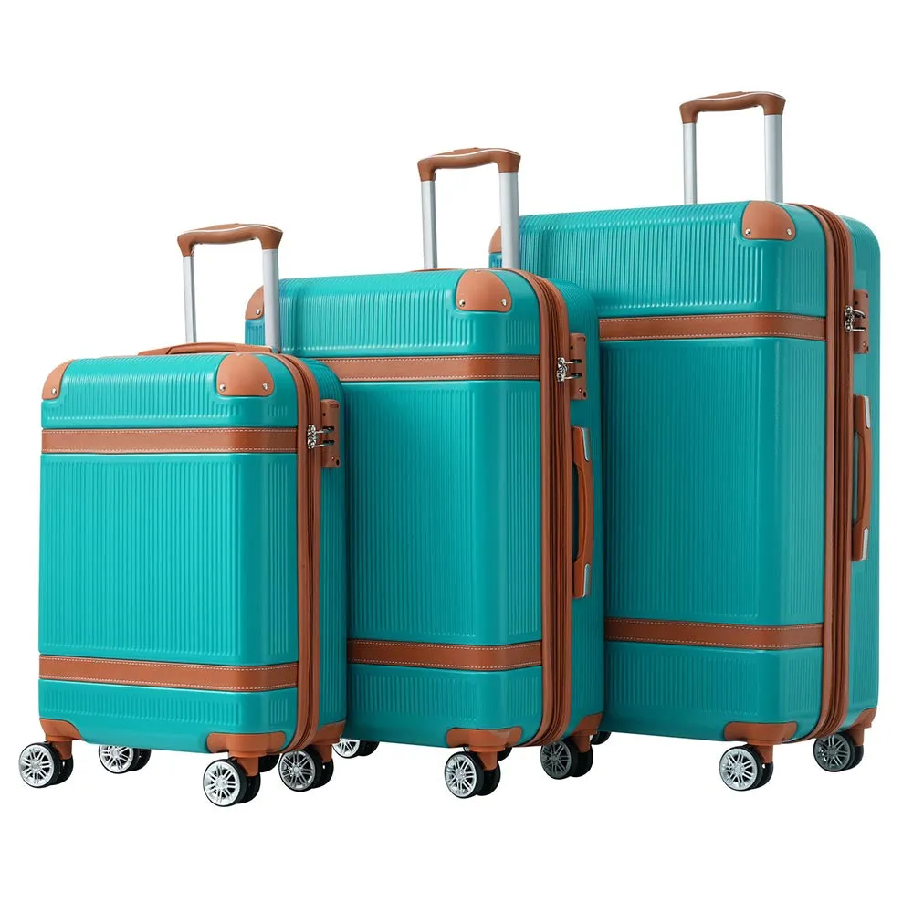 3 Piece Lightweight Hard-shell Luggage Sets double spinner 8 wheels Suitcase with TSA Lock - Green