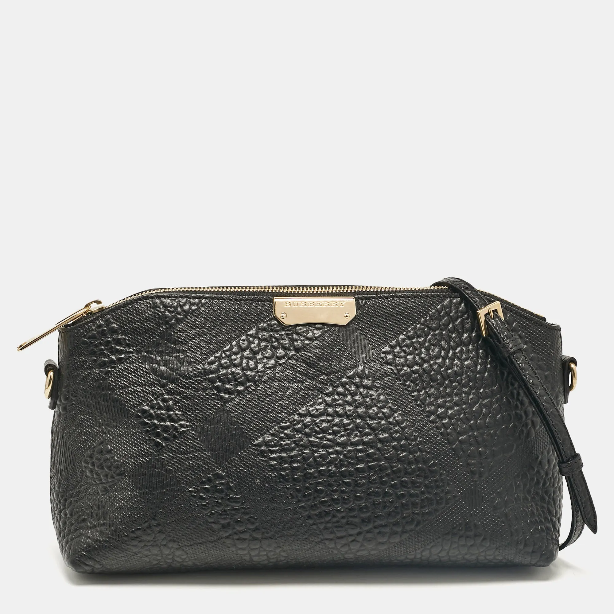 Black Embossed Check Leather Chichester Crossbody Bag