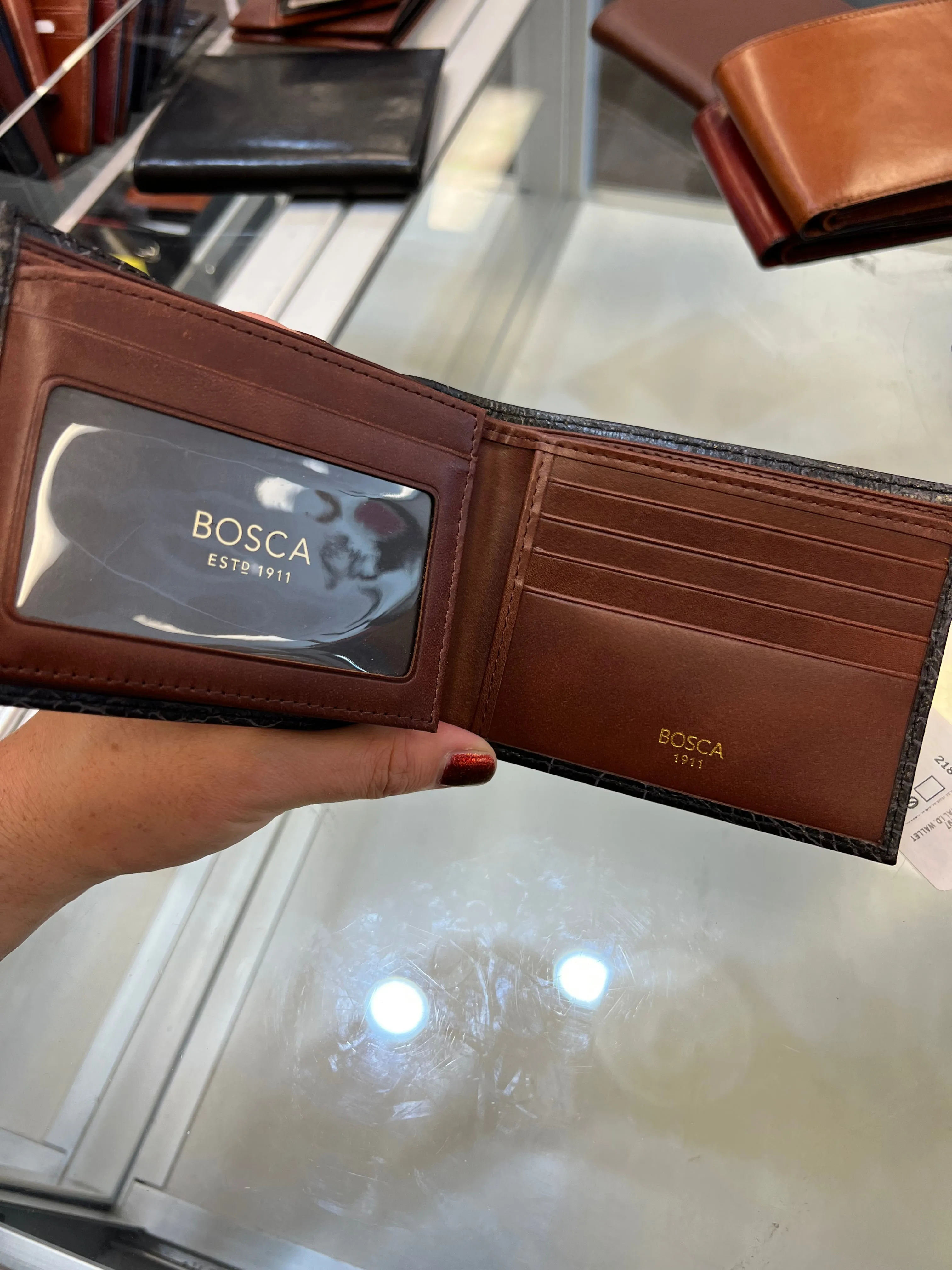 Bosca Crocco Bifold Leather Wallet With Flap