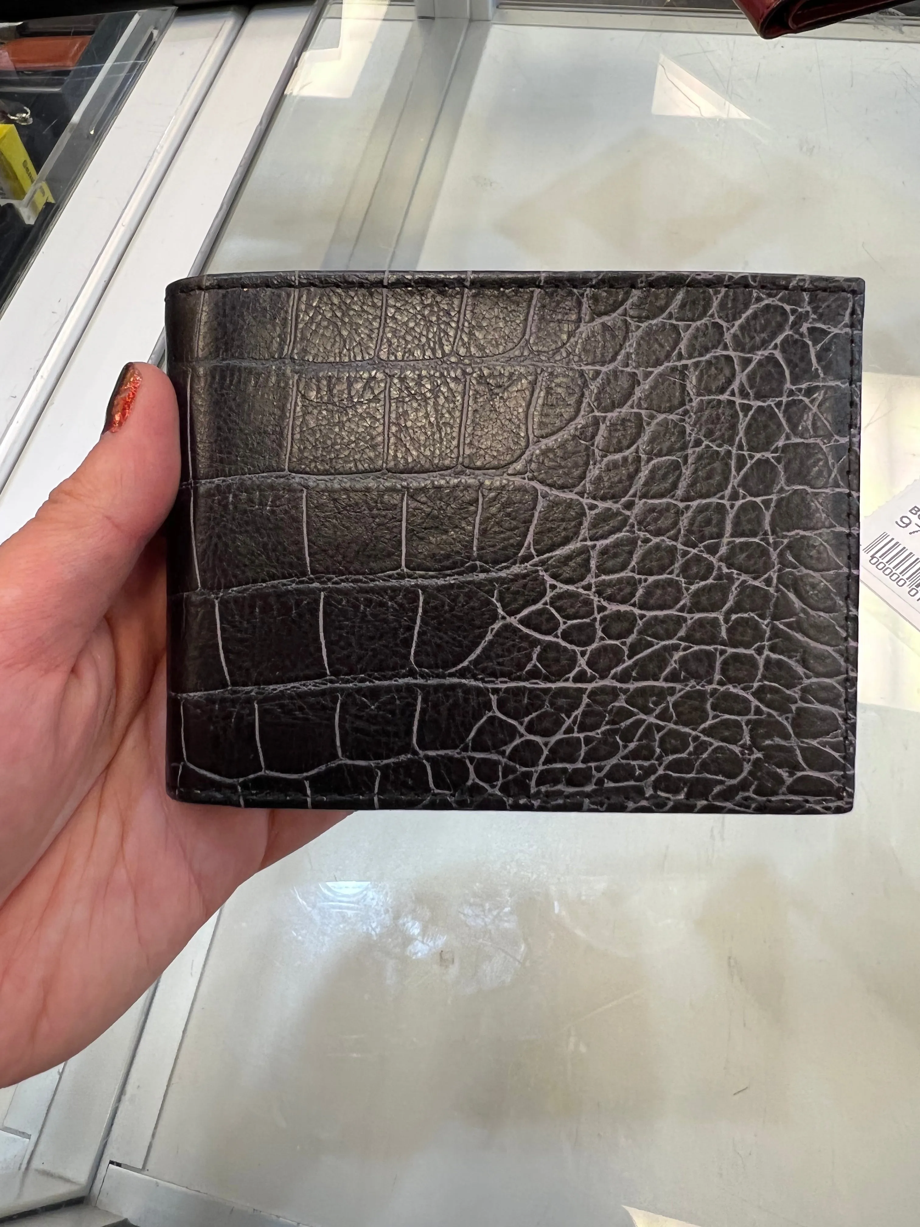 Bosca Crocco Bifold Leather Wallet With Flap