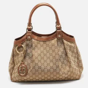 Bronze/Beige GG Canvas and Leather Medium Sukey Tote