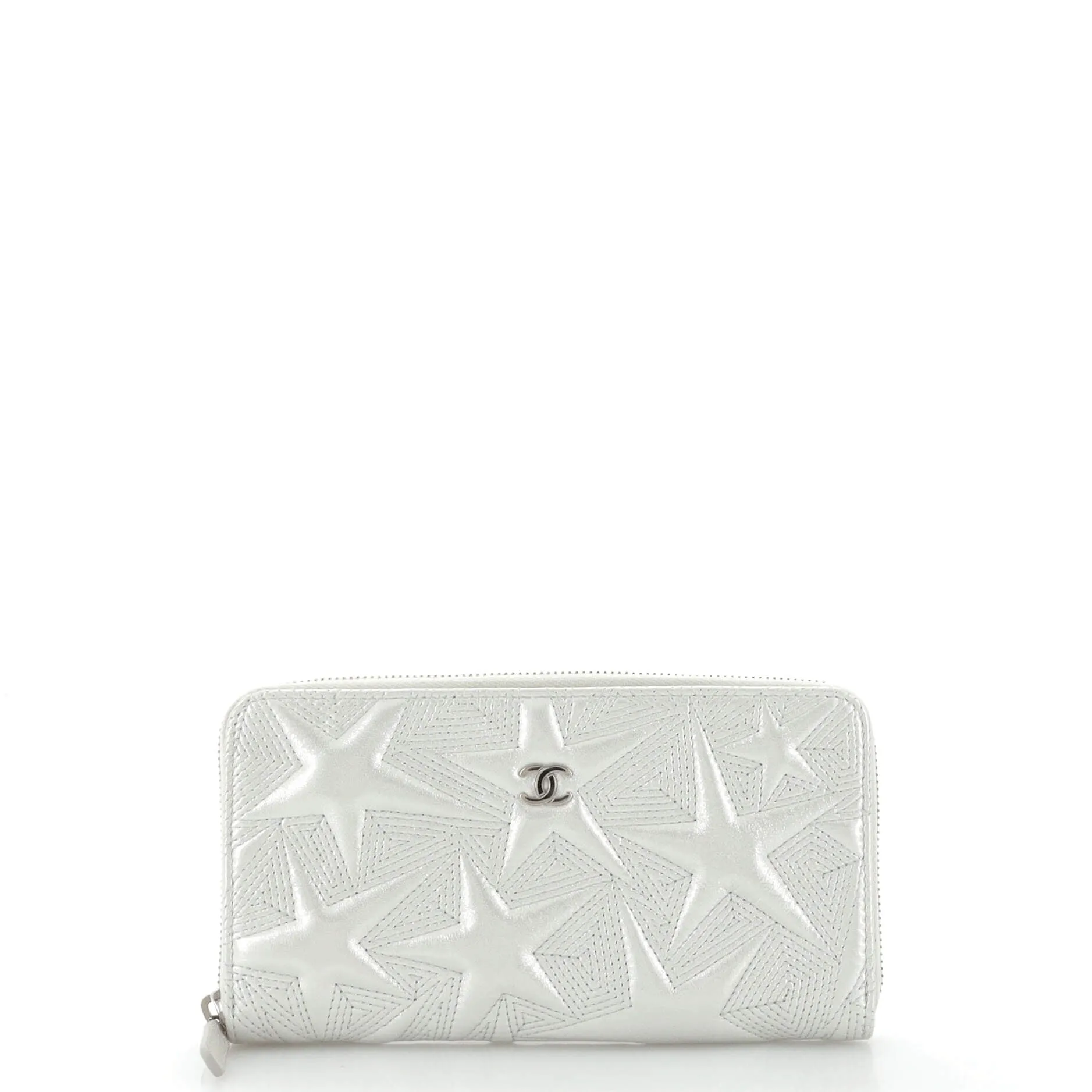 CHANEL Zip Around Wallet Star Embossed Lambskin Long