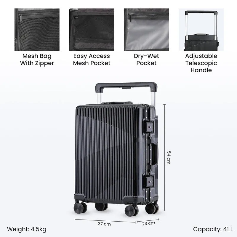 Clownfish Aeroglide Series Trolley Bags for Travel | Suitcase for Travel | Cabin Trolley Bags Luggage Bags | Polycarbonate | 41 litres | Metallic Grey