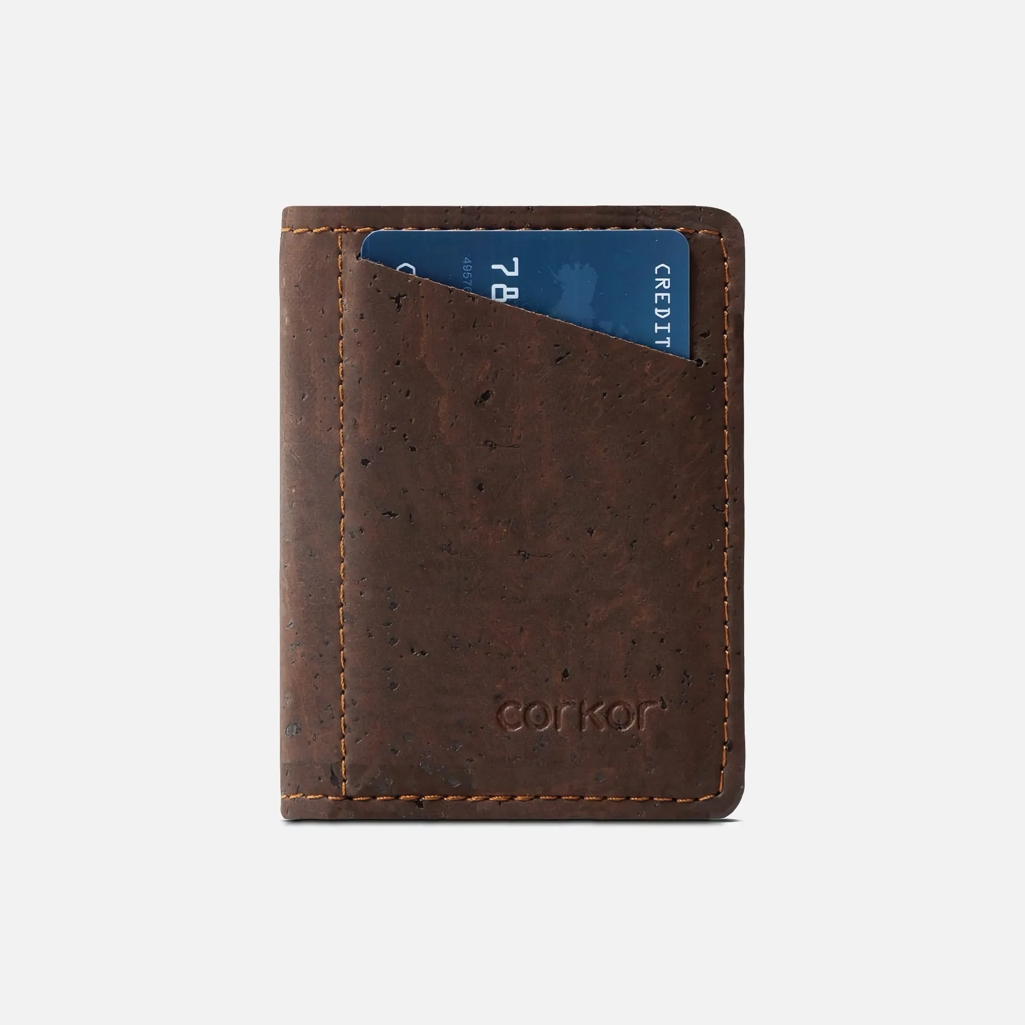 Corkor Vegan Cork Slim Wallet with Coin Pocket, Dark Brown