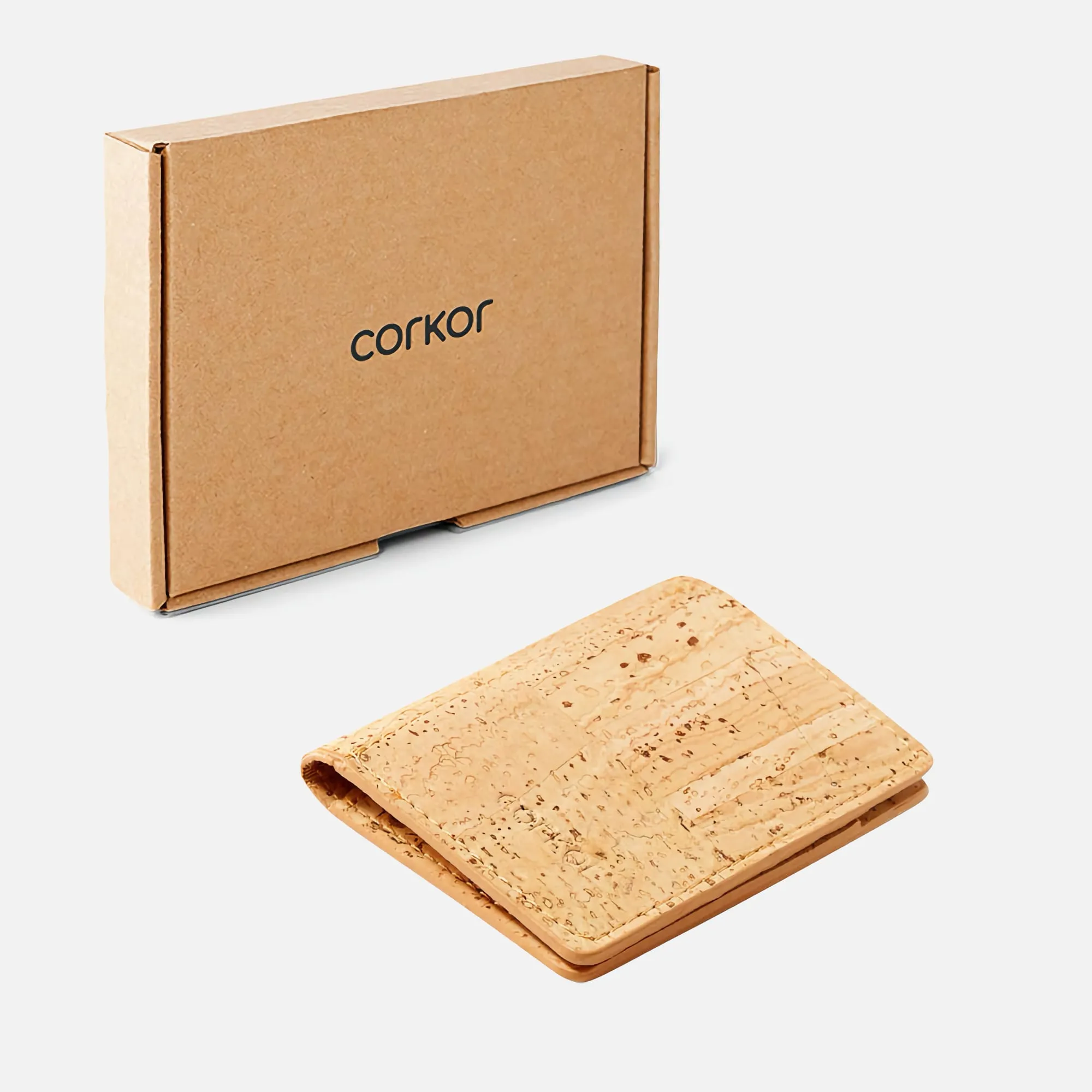 Corkor Vegan Cork Slim Wallet with Coin Pocket, Light Brown