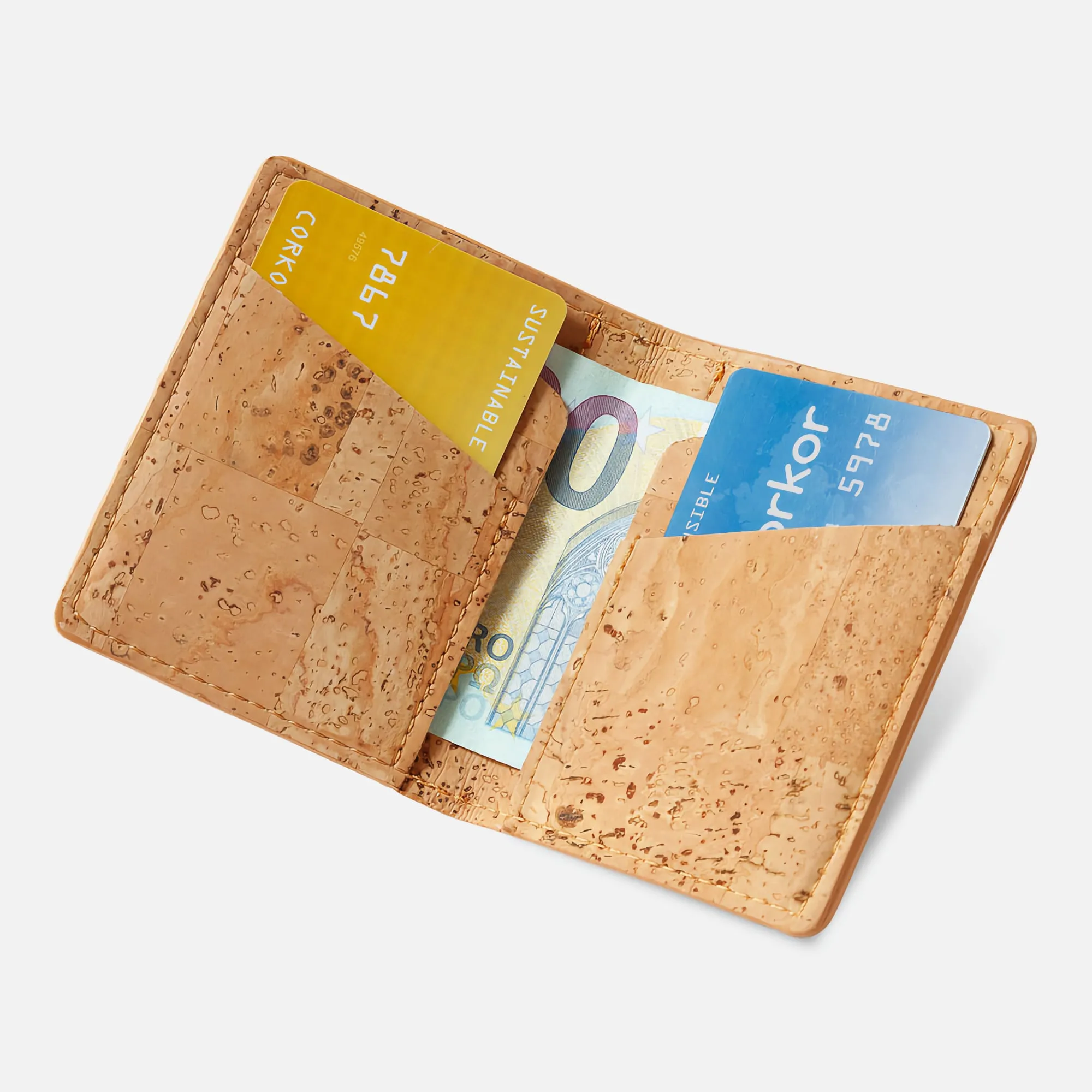 Corkor Vegan Cork Slim Wallet with Coin Pocket, Light Brown