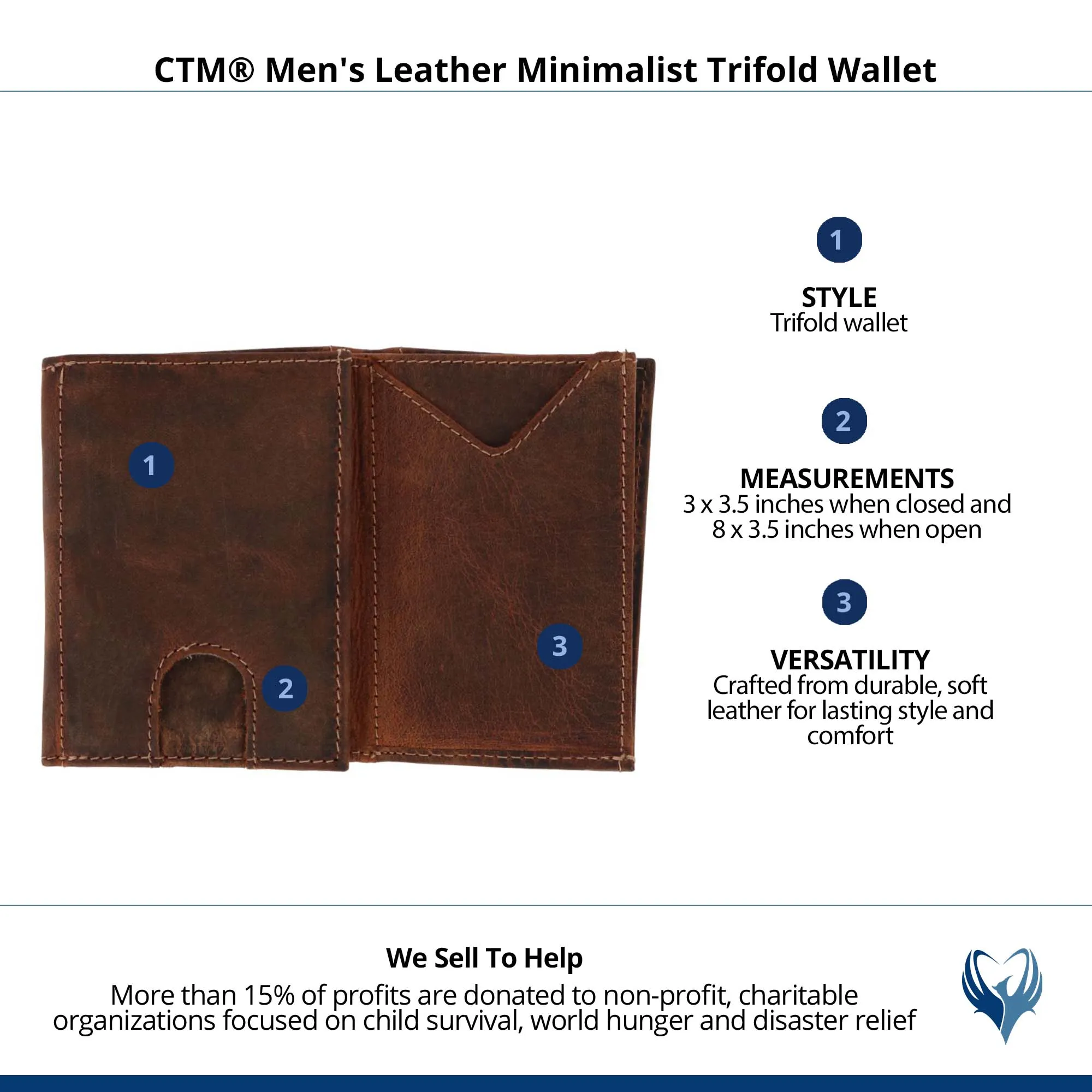 CTM® Men's Leather Minimalist Trifold Wallet