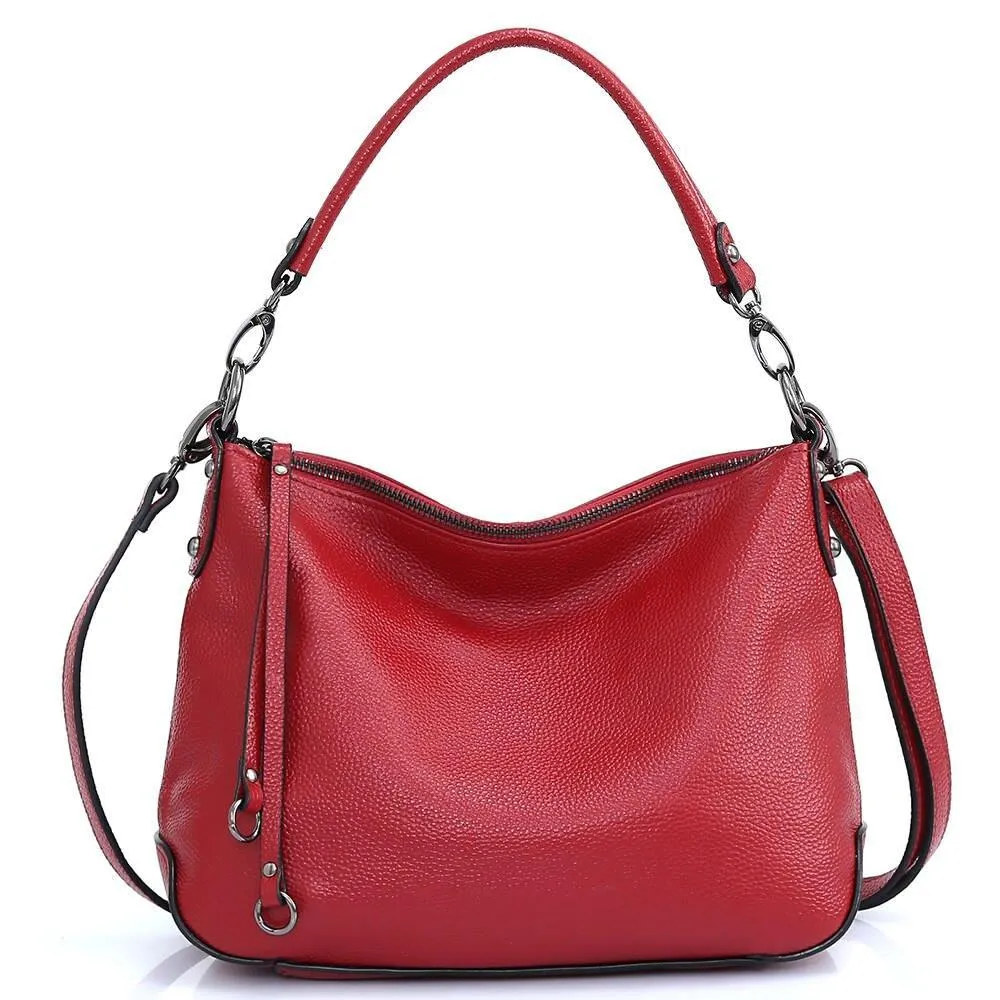 Genuine Leather Bags Women Casual Hobo Handbag Shoulder Crossbody Bag