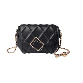 Geometric Lock Quilted Shoulder Bag