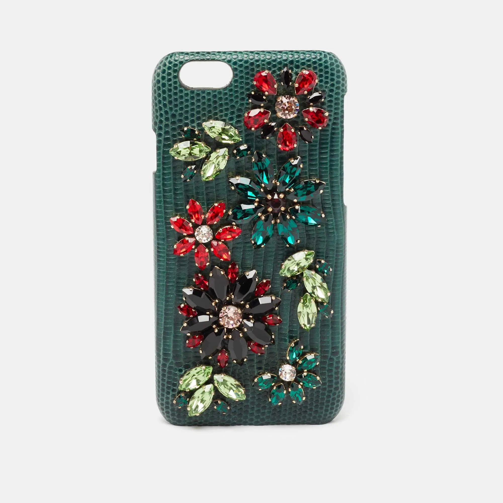 Green Lizard Embossed Leather Crystal Embellished  iPhone 6 Case