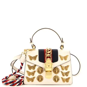 GUCCI Sylvie Top Handle Bag Embellished Leather Mini