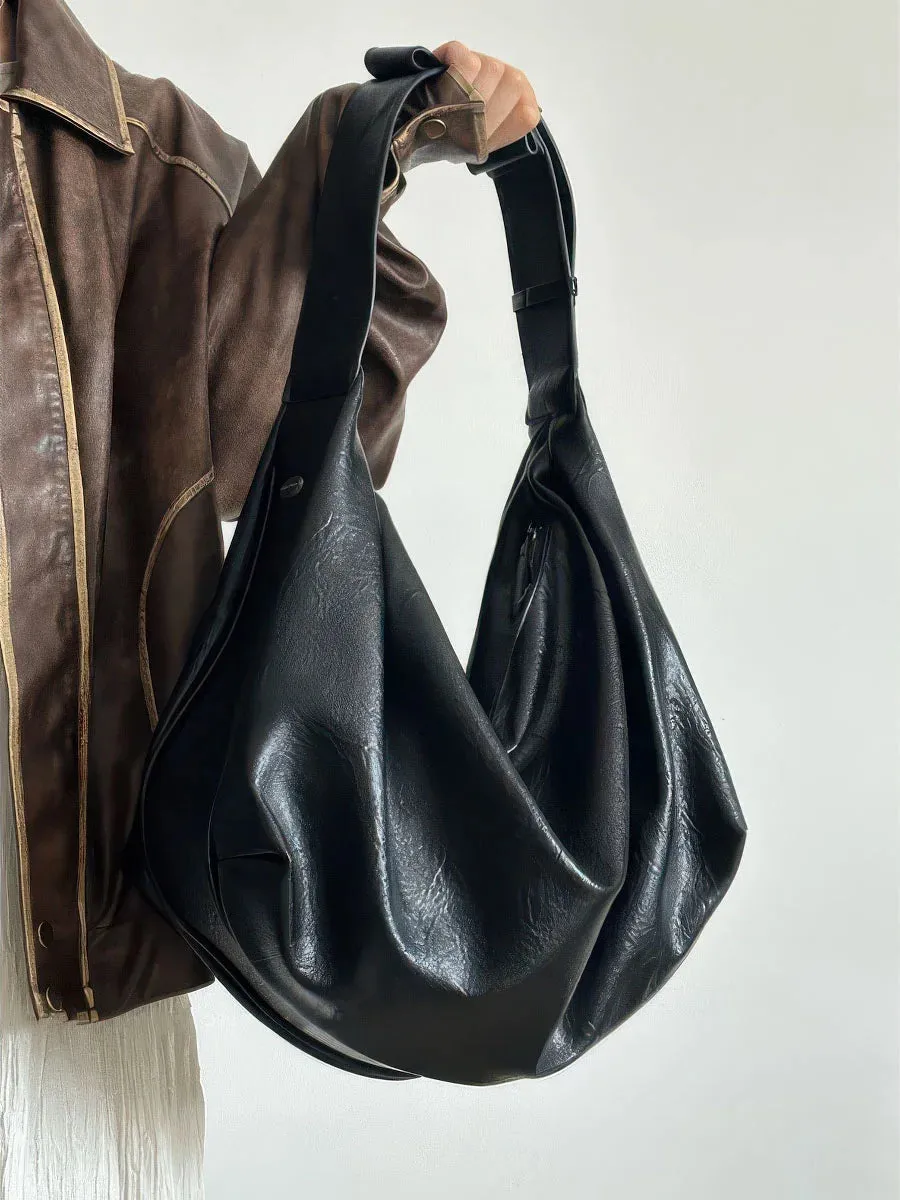 Large Capacity PU Black Casual Shoulder Bag