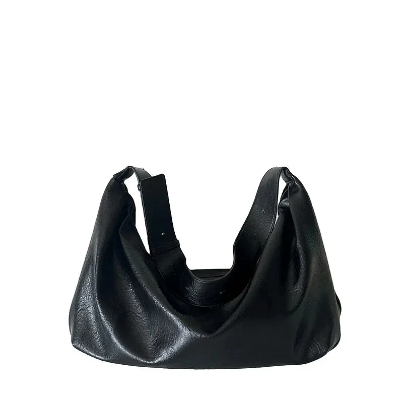 Large Capacity PU Black Casual Shoulder Bag