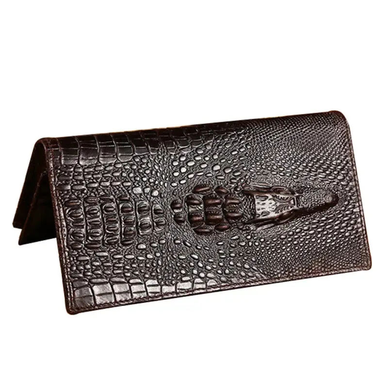 Luxury Choice: Alligator Design Genuine Cow Leather Long Wallets for Men