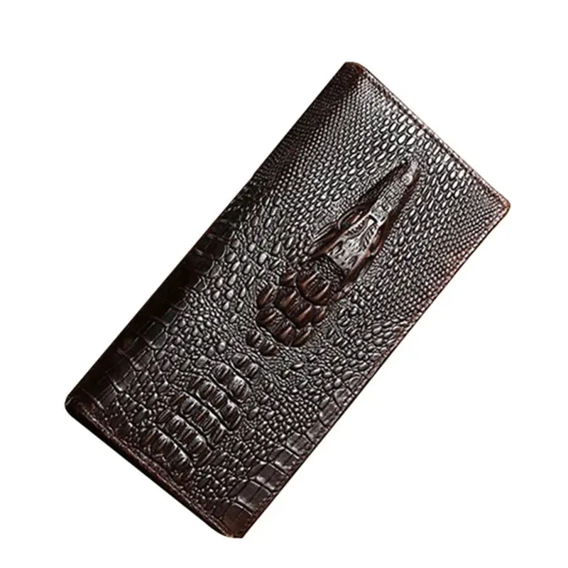 Luxury Choice: Alligator Design Genuine Cow Leather Long Wallets for Men