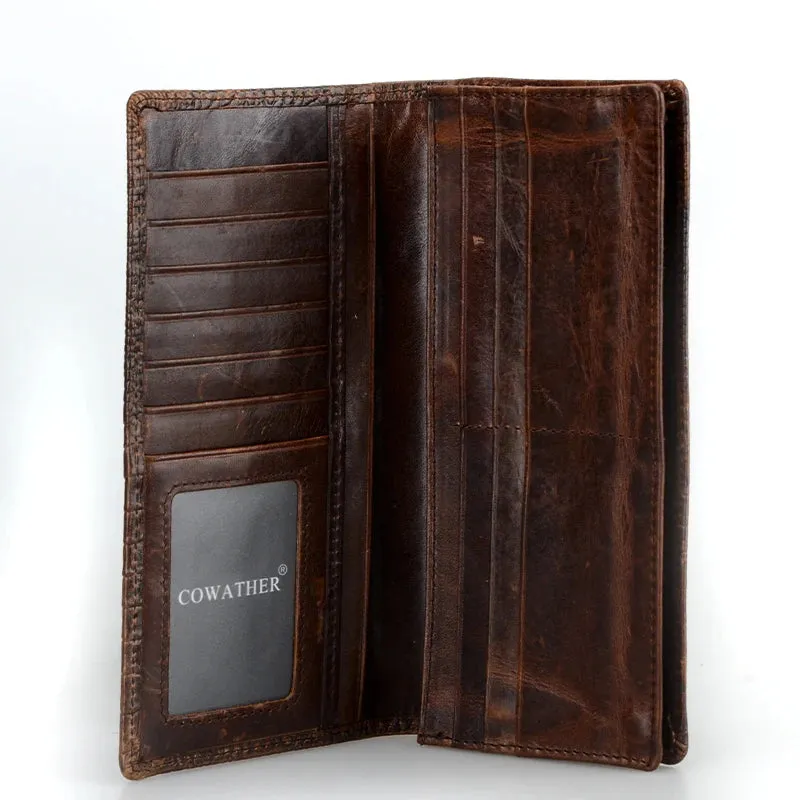 Luxury Choice: Alligator Design Genuine Cow Leather Long Wallets for Men