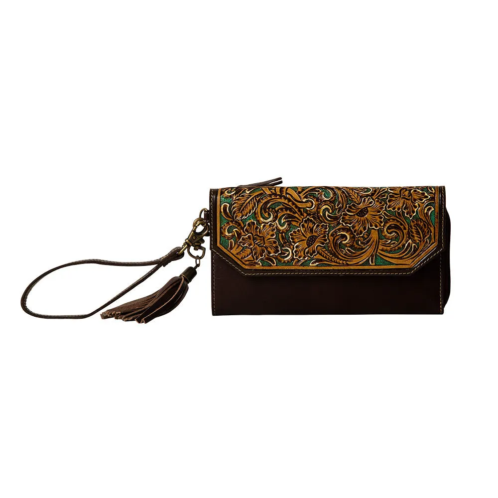 Magnolia Morn Hand-Tooled Clutch Wristlet Wallet