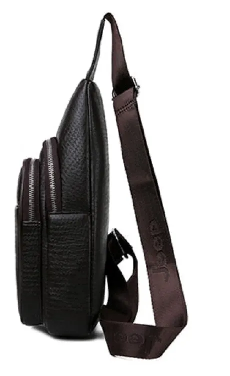 Men's Casual Leather Sling-Bag With Zipper