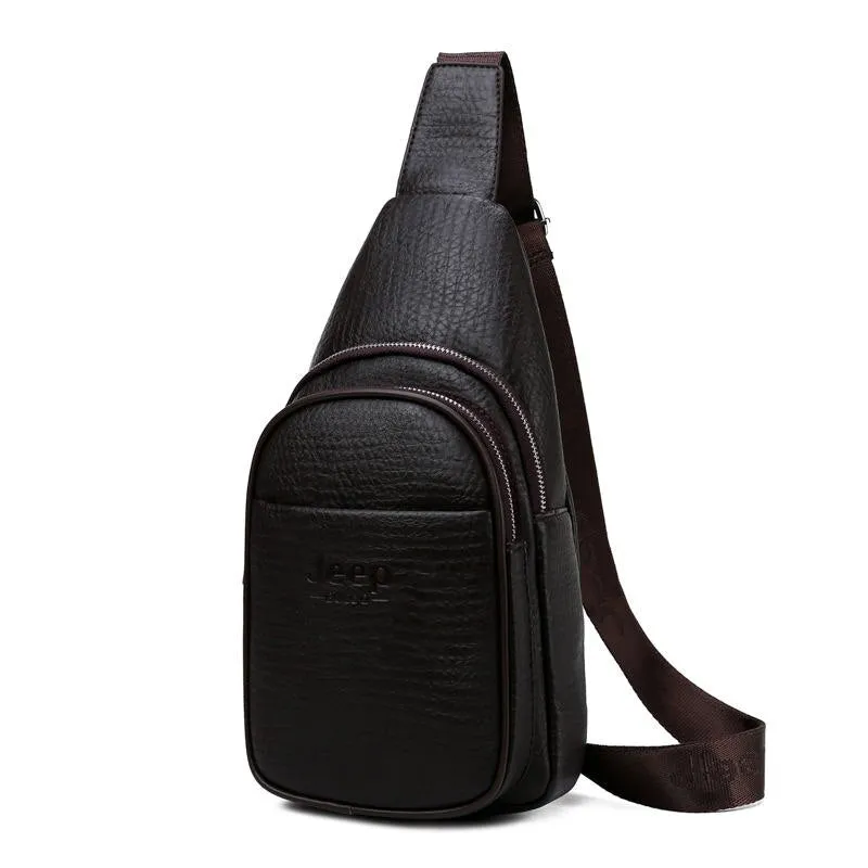 Men's Casual Leather Sling-Bag With Zipper