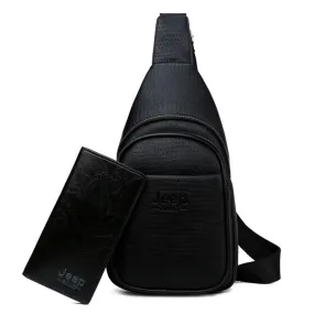 Men's Casual Leather Sling-Bag With Zipper