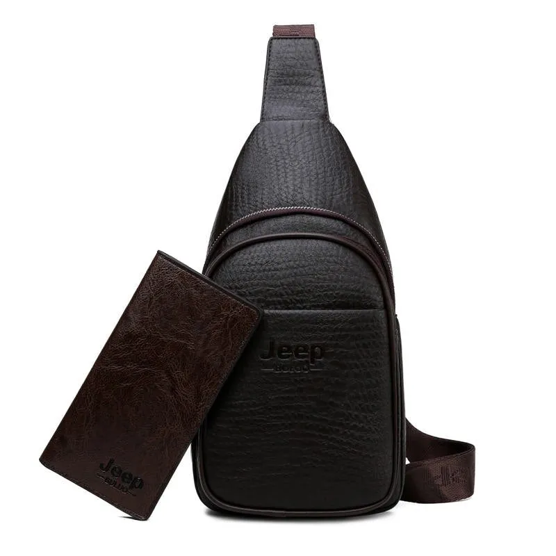 Men's Casual Leather Sling-Bag With Zipper