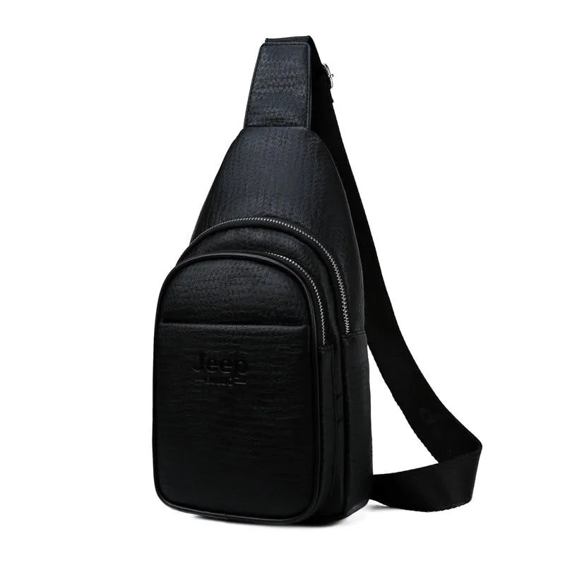 Men's Casual Leather Sling-Bag With Zipper