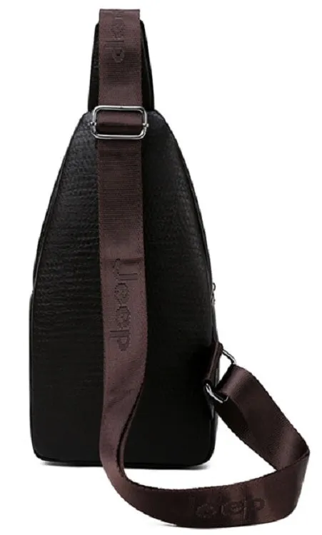 Men's Casual Leather Sling-Bag With Zipper