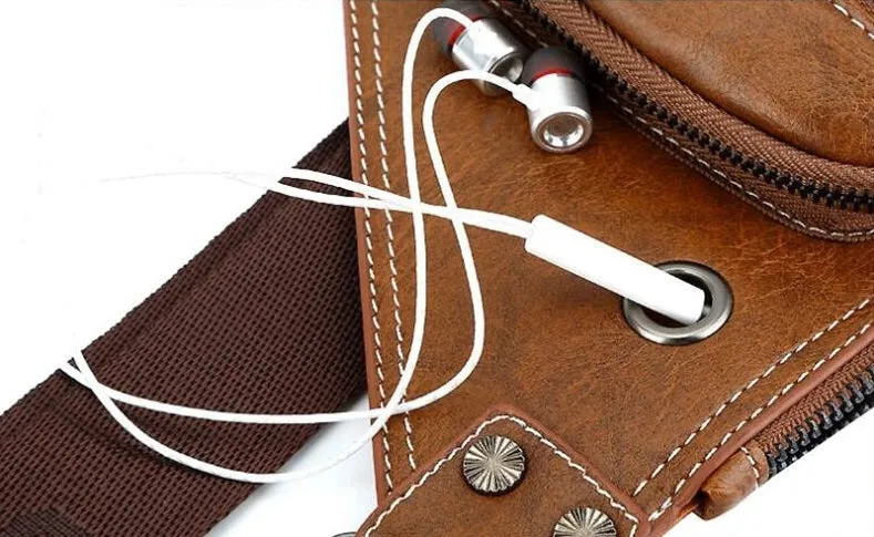 Men's Casual Shoulder Bag With Hole For Headphones