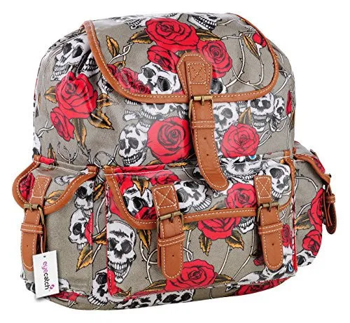 Oil Cloth Skull Roses Print Backpack