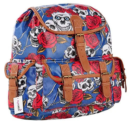 Oil Cloth Skull Roses Print Backpack