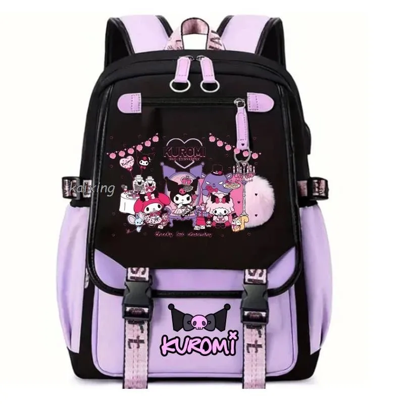 Purple Kuromi Cartoon Backpack | Durable USB School Bag