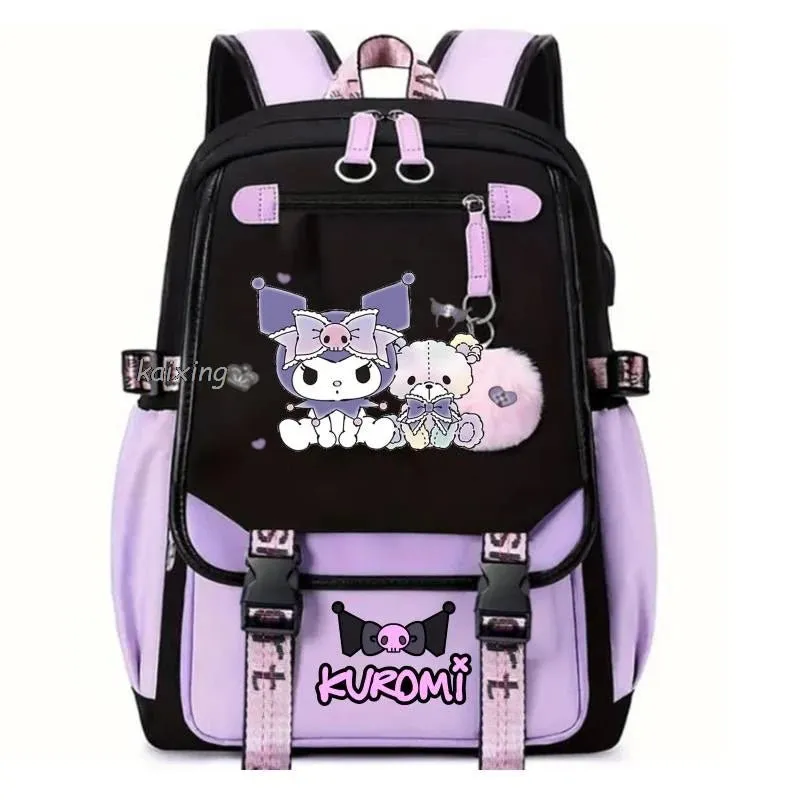 Purple Kuromi Cartoon Backpack | Durable USB School Bag