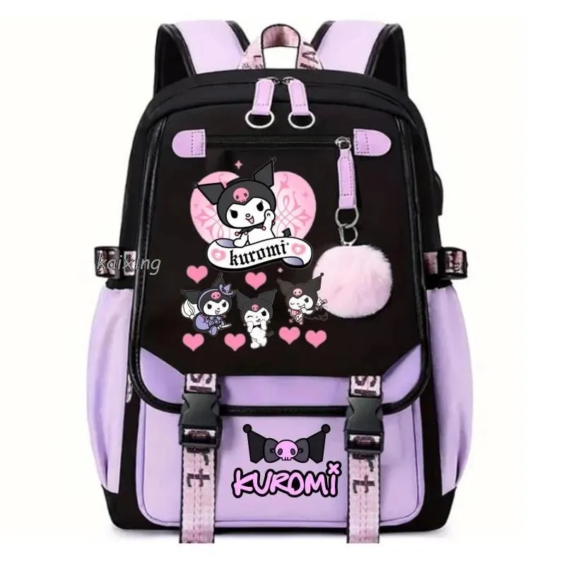 Purple Kuromi Cartoon Backpack | Durable USB School Bag