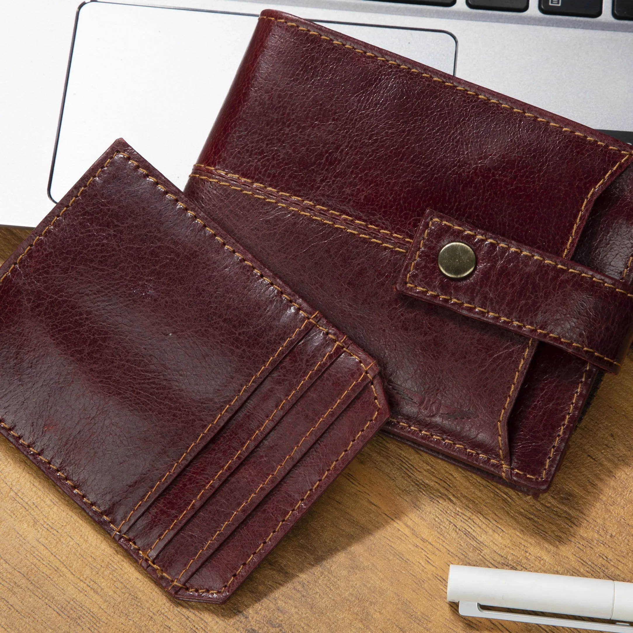 RFID & MINIMALIST MAROON LEATHER WALLET