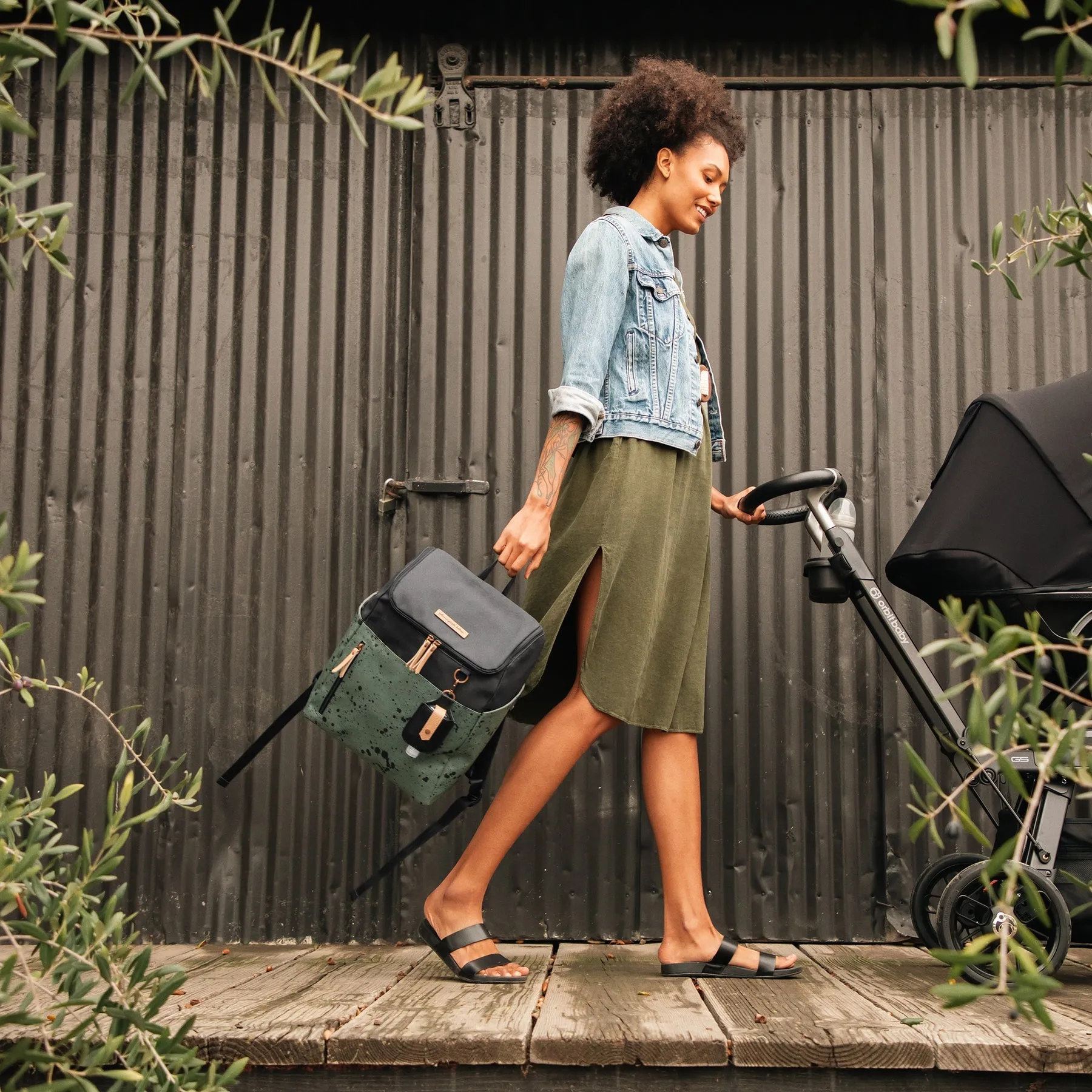 TEMPO BACKPACK DIAPER BAG IN OLIVE INK BLOT