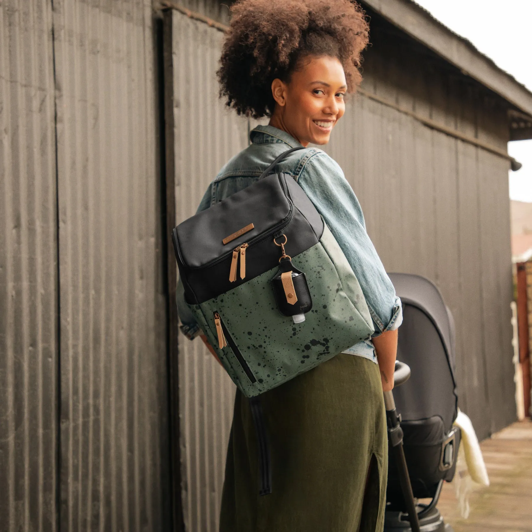 TEMPO BACKPACK DIAPER BAG IN OLIVE INK BLOT