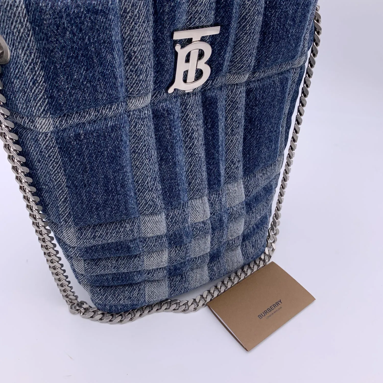 Trendy Inspired Burberry Blue Denim Quilted Small Lola Bucket Shoulder Bag Tote