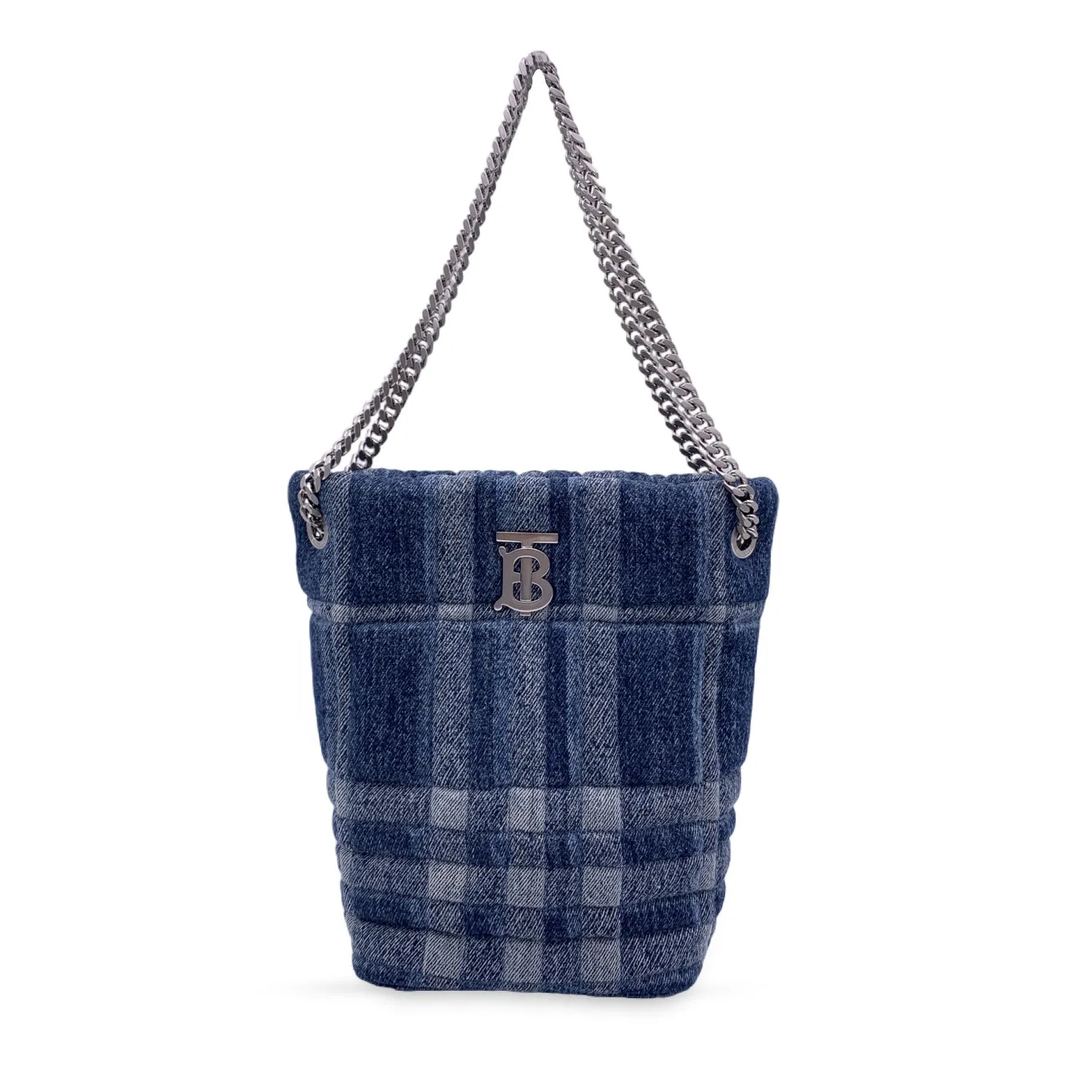 Trendy Inspired Burberry Blue Denim Quilted Small Lola Bucket Shoulder Bag Tote