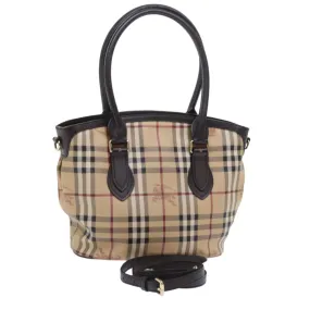 Trendy Inspired Burberry Nova Check Shoulder Bag Pvc Leather 2way Beige Black Auth 56661