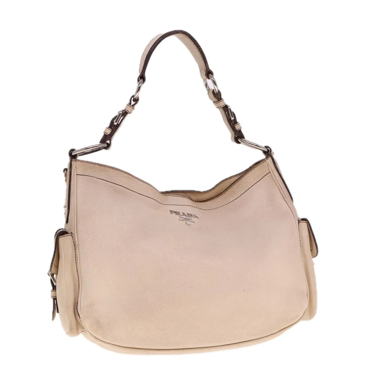 Trendy Inspired Prada Shoulder Bag Leather Beige Auth Am6349