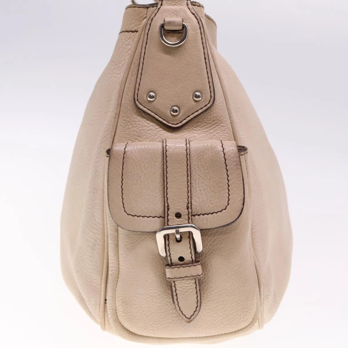 Trendy Inspired Prada Shoulder Bag Leather Beige Auth Am6349