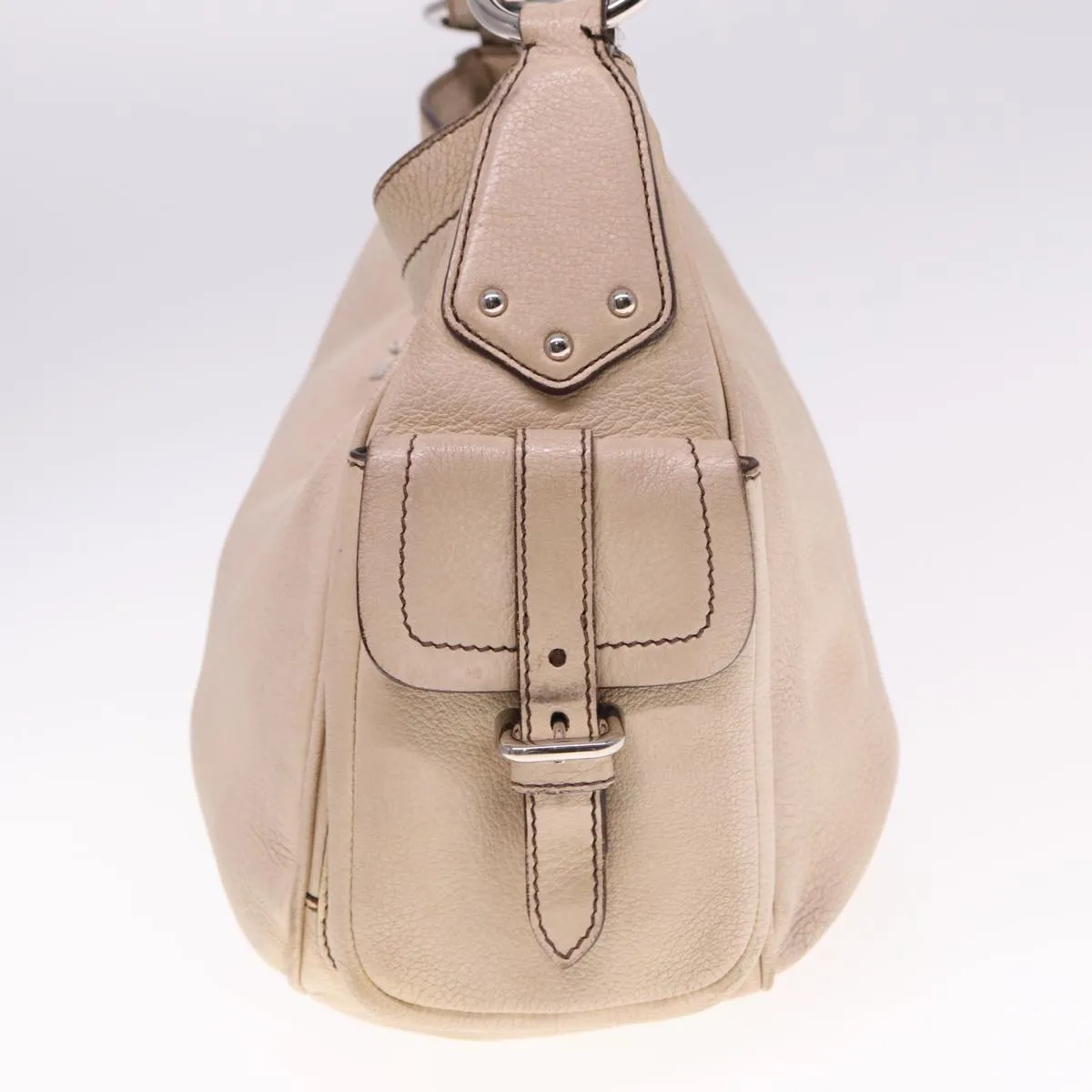 Trendy Inspired Prada Shoulder Bag Leather Beige Auth Am6349