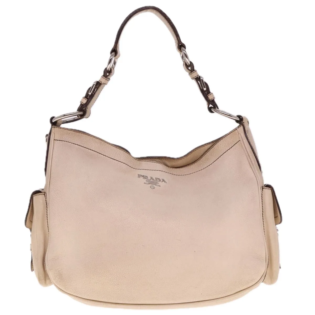 Trendy Inspired Prada Shoulder Bag Leather Beige Auth Am6349