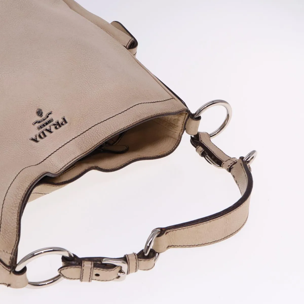 Trendy Inspired Prada Shoulder Bag Leather Beige Auth Am6349