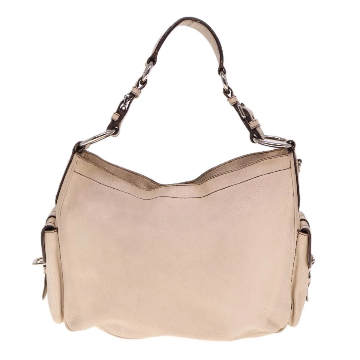 Trendy Inspired Prada Shoulder Bag Leather Beige Auth Am6349