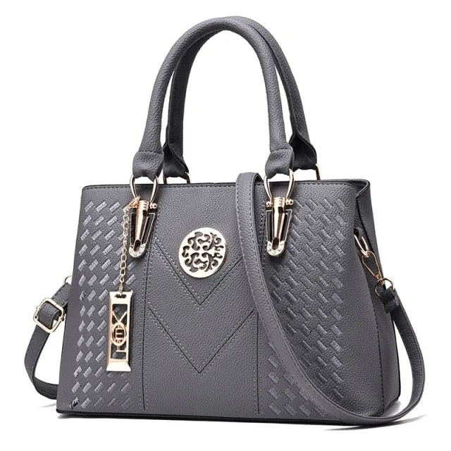 Uptown Leather Embroidery Handbag